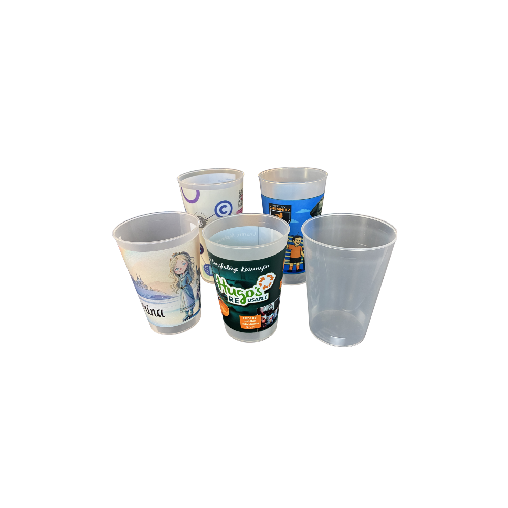 Becher Mehrweg 0,2l / 0,3l / 0,4l / 0,5l mit oder ohne Druck